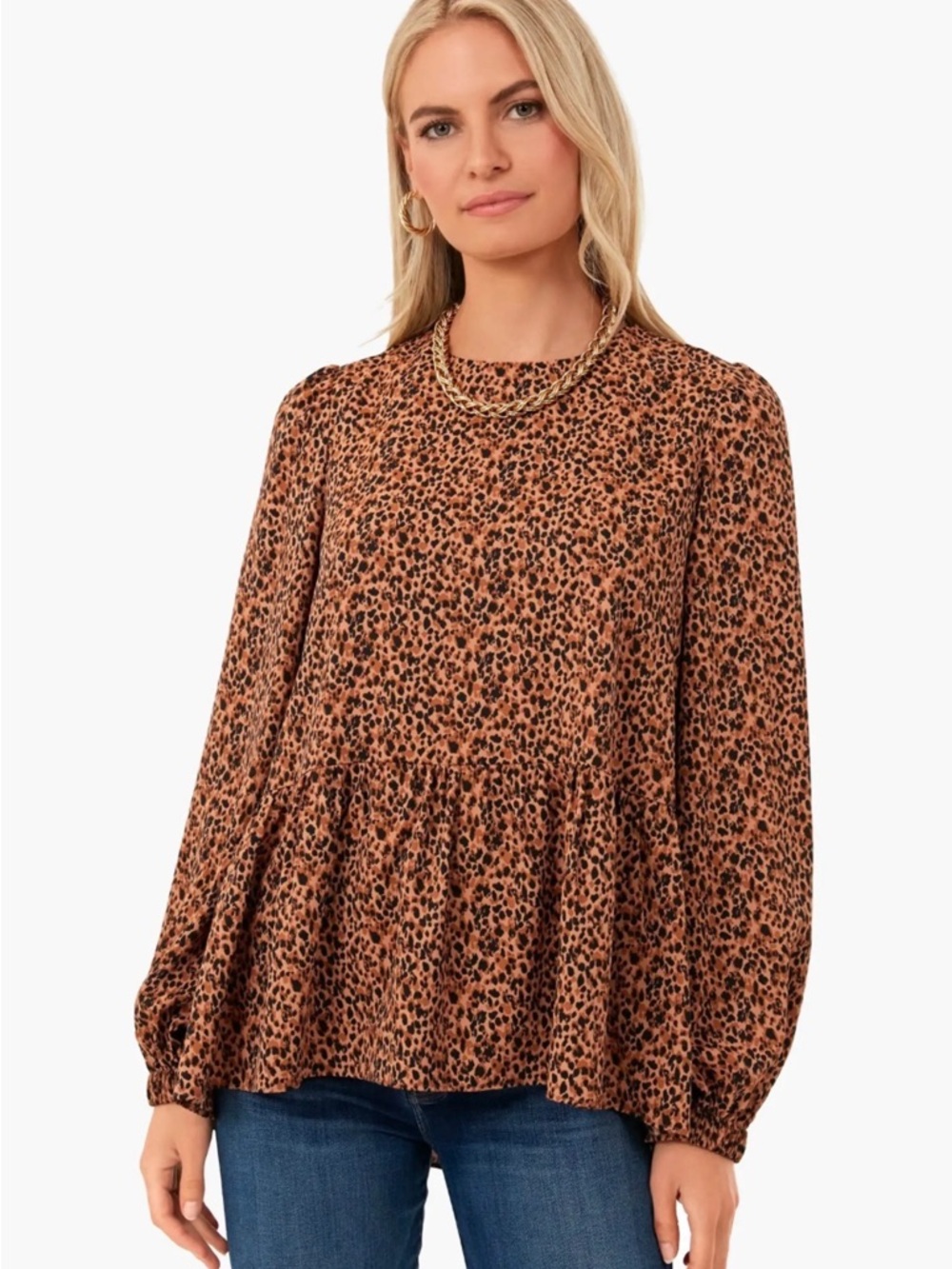 Pomander Place Leopard Carlota Peplum Blouse Size XS